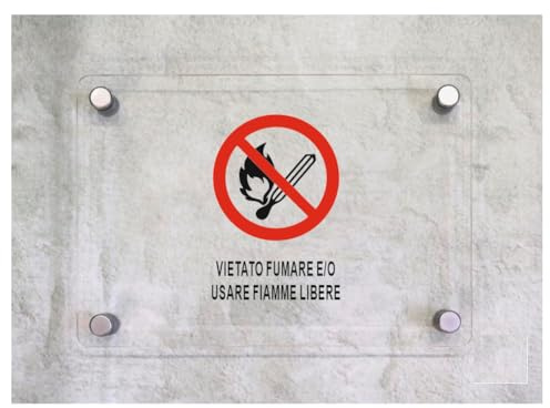 Global Targa Cartello in plexiglass - VIETATO FUMARE E-O USARE FIAMME LIBERE VERTICALE - Con Distanziali in acciaio inox, Stampa UV (15x21 cm)