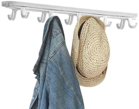 Cup Holder Under Cabinet - Double Row Under Cabinet Hook - Adhesive Entryway Coat Hook, Pull-Out Slide Hook Towel Hooks Adjustable Closet Storage Hook for Kitchen Bathroom