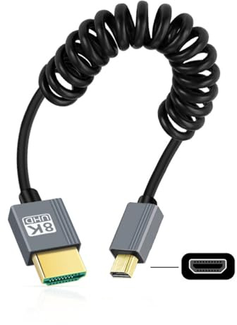CY Cable Micro HDMI 2.1 macho a HDMI macho 8K 60 Hz Cable elástico en espiral para cámara HDTV Monitor portátil (100 cm)