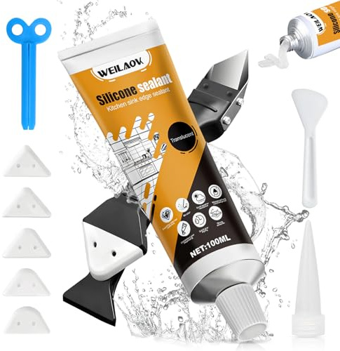 WEILAOK Silicone Transparent, Colle Silicones Transparente, silicone Transparent Salle de Bain, Joint Evier Cuisine, silicones pour Cuisine/Salle de Bain/Sol/Evier, 100ml