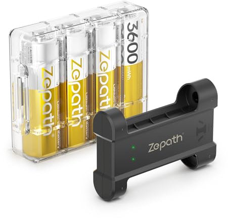 Zepath 4PCS 1,5V AA Lithium Batterie Ricaricabili con Caricabatterie 2 Slot, 3600mWh Dobbia A Batterie Ricaricabili con 2000+Tech