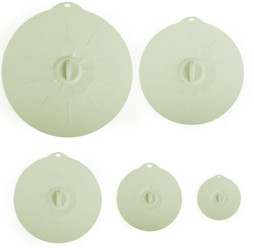 4-12 Silicone Lids for Cups Bowls Plates Pans, Microwave Splatter Cover, Kitchen Containers Lids Cover for Food Storage,Light Green Multiple 5 Pack