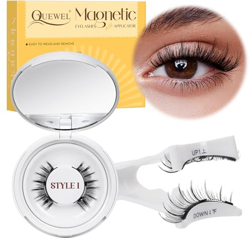 Ciglia magnetiche riutilizzabili dall'aspetto naturale con applicatore, 1 paio di ciglia magnetiche, set senza colla, QUEWEL facili da indossare e rimuovere con istruzioni (Kit-I)