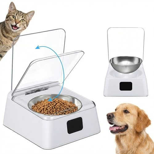 BESPORTBLE Automatischer Futterautomat Katze & Hund für Nass- & Trockenfutter, Sensor Futterspender öffnet Automatisch, Luftdicht gegen Gerüche & Insekten, Edelstahlnapf, Batteriebetrieben