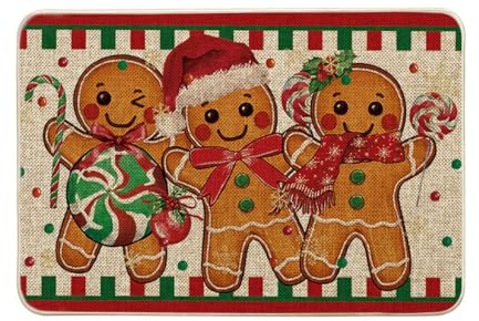 Artoid Mode Lebkuchenmann Kekse Lollipop Weihnachten Fußmatte, Saisonale Xmas Dekoration Küche Teppich Bodenmatte für Innen Außen Dekor 40x60 cm