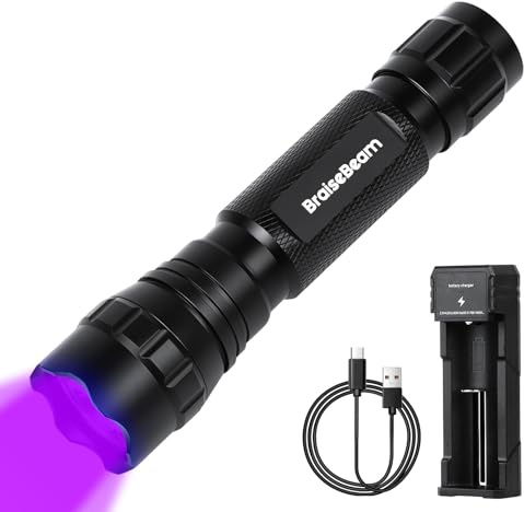 BraiseBeam 395nm UV Torch, Adjustable Focus Black Light Torch - Waterproof, Portable UV Light Flashlight for Resin Curing, Pet Urine Detection (Single Mode)