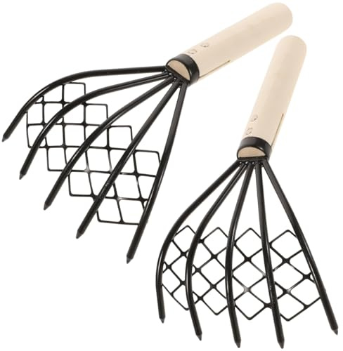 Alasum Râteaux à Coquillages 2pcs – Râteau en Acier avec Filet pour Pêche à Pied, Manche Antidérapant, Parfait pour Ramasser Palourdes, Huîtres et Fruits de Mer, Idéal Plage et Marée Basse