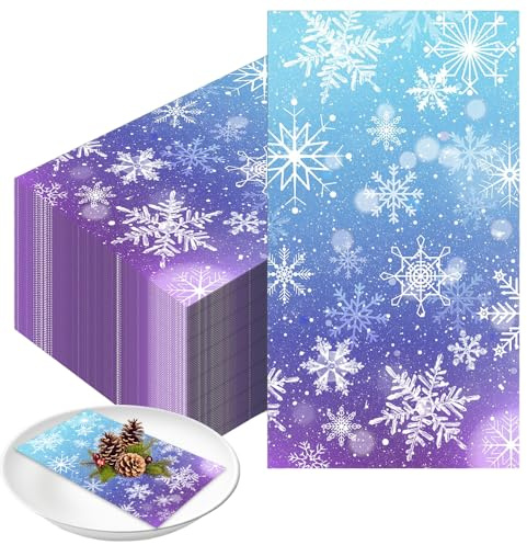 DAJASD Lot de 40 Serviettes en Papier, Serviettes de Table Jetables en Papier,Jetables pour Motif Flocon De Neige Bleu pour Fête de Noël, Fête d'hiver, Table d'Anniversaire