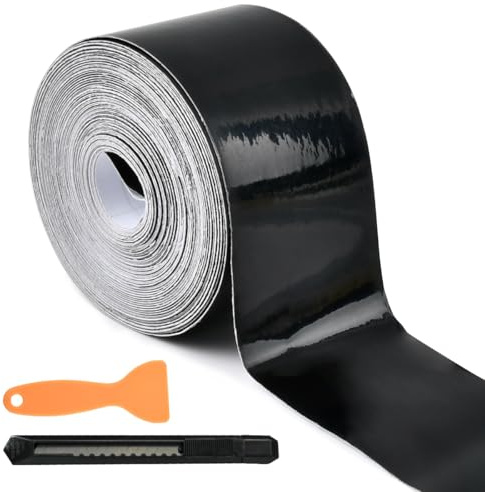 Gloss Black Vinyl Wrap Tape Kit 5cm x 15m Vinyl Wrap Air-Release Adhesive Gloss Blacks Vinyl Wraps for Cars Anti-Scratch Dechrome Tape Auto Door Sill Protector Car Sill Protectors Strips for Most Auto