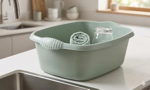 Washing Up Bowl, Silver Sage Rectangular - High Grade Plastic Basin Fits Standard Kitchen Sink - Made in Britain