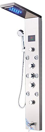 CPYGMXI de Panel de Ducha LED, Torre de Ducha de Pantalla Digital Torre multifunción de Ducha de Acero Inoxidable con Cabeza de Lluvia, rociador de Mano, chorros de carrocería de Masaje, bañera,