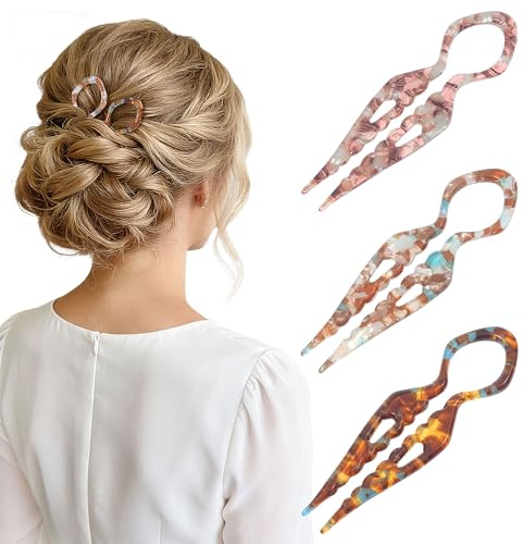 Lourny 3PCS French Hair Pins for Women, 4.1 Inch Prestige Hair Pin with Serrated Anti-Slip Design Suitable Hair Clips for Thin Thick Hair