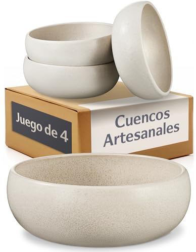 Cosumy Set de 4 Cuencos Ceramica Blancos (750 ml Bowl) Tazones Artesanales con Esmalte Reactivo – Cuenco apto para Microondas y Lavavajillas – Set de 4 Bol para Desayuno, Sopa & Bowls