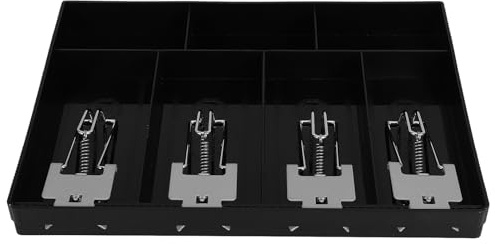 UTHCLO Multi-Compartment Cash Drawer Tray with 4 Grids and Metal Clips, Cash Register Insert Organizer for Coins and Bills, Money Storage Box for Supermarket and Retail Use