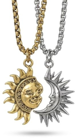 KOQAIIZ Collier Couple Soleil et Lune, Bijoux Couple, d'Amitié Pour 2, Cadeau pour les Couples et les Meilleurs Amis