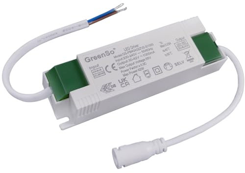 GreenSo 40W Trasformatore LED Driver per Luci da Incasso 120x30 60x60 Lampada del Pannello LED 200-240Vac 27-40Vdc 1000mA Corrente Costante Alimentatore Non dimmerabile, GS-PA40A02-1000, TUV CE CB