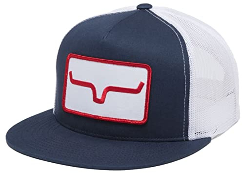 Kimes Ranch Unisex Banner Ventilated Trucker Adjustable Snapback High-Profile Flat Bill Logo Cap/Navy/White