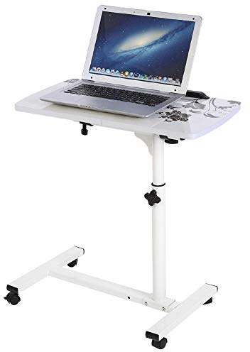 lyrlody Scrivania Mobile per Computer Portatile con Ruote, Tavolo da Altezza Regolabile 62-88 cm, Bianco