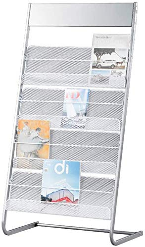 GENMO Floor-Standing Magazine Rack, Carbon Iron Steel, Silver, 4 Large Shelves, Convenient Installation, Suitable for Reception Areas