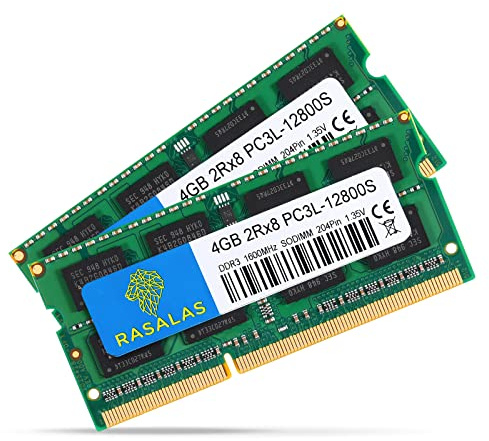 Rasalas 8GB Kit (2x4GB) PC3-12800 DDR3L 1600MHz SODIMM, 4GB DDR3 1600 2Rx8 PC3L-12800S 1.35V 204-Pin CL11 Dual Rank Laptop Arbeitsspeicher