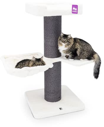 Petrebels Kratzbaum Maine Coon 117 cm hoch, Katzenkratzbaum für Grosse Katzen, mit Ø 20 cm Dicke Stämme, Farbe Off-White