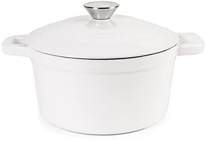 BergHOFF Set di pentole in ghisa smaltata, 3 pezzi, forno olandese, coperchio abbinato, padella quadrata da 28 cm, adatta al forno fino a 204 °C, bianco