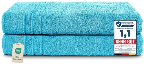 Komfortec 2-delad bastuhanddukssats | Bastuhandduk | 80x200 cm | 100% mjuk bomull | Fade-bevis | Snabbtorkande | Handduksset | Bastuhandduk | Badhandduk badhandduk | Badlakan | turkos