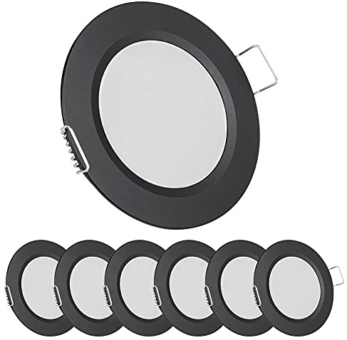acegoo 6 x 12V DC LED infälld lampa 2.5W infälld spotlight platt spotlight hål 58–64 mm taklampa för husbil båt husvagn bil yachtmöbler, helt i aluminium, 3000K (svart)