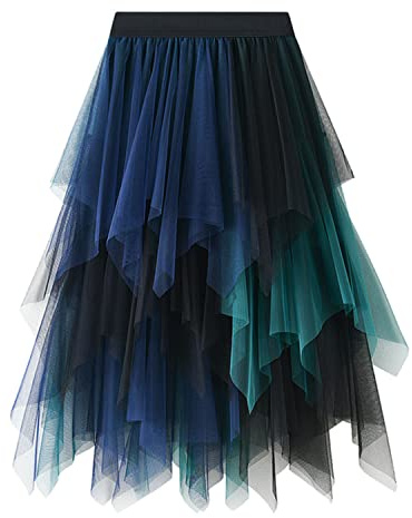 MERCIYD Jupe plissée en Tulle Asymétrique Tulle Jupe Courtes Jupes Midi Jupe d'été Goth Dentelle Robe Vintage Couleurs Variées