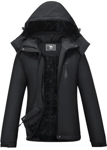 CAMEL CROWN Damen Warme Winter Skijacken Wasserdicht Schneemantel mit Kapuze Mountain Winddichte Regenjacke