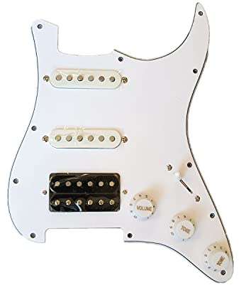SSH Loaded Strat Pickguard Set Alnico 5 Pickups 3-lagig Pickguard Push-Pull-Switch Fit für Fender Stratocaster (Weiß)