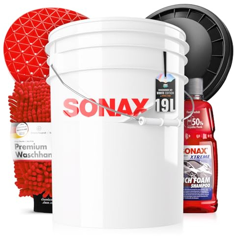 Auto Wascheimer Set 5GAL: Schmutzsieb & Deckel für die Auto Handwäsche + Sonax Rich Foam Shampoo + chemicalworkz Waschhandschuh - Autowäsche, waschen, reinigen, pflegen | 6-teilig