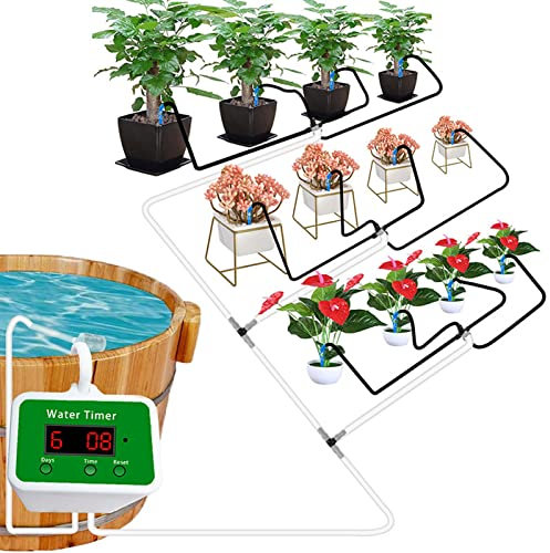 Automatisches Bewässerungssystem für Indoor Bewässerungssystem Balkon Pflanzen Bewässerungssystem,30-Tage Timer Setting für bis zu 12 Zimmerpflanzen mit Wasserpumpe Blumenbeet,Terrasse Topfpflanzen