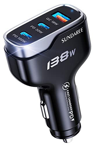 SUNDAREE Auto Ladegerät USB C 100W,138W 3 Port 12V 24V Kfz Handyladegeräte Type C PD QC 3 Fach Schnellladen Zigarettenanzünder Adapter for Samsung A56/Redmi Note 14/iPhone 17/MacBook/Dell XPS/Laptop