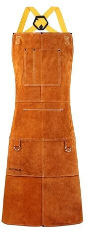 shenwld 6 Pockets Leather Welding Apron Heat Resistant Protection 36 Brown