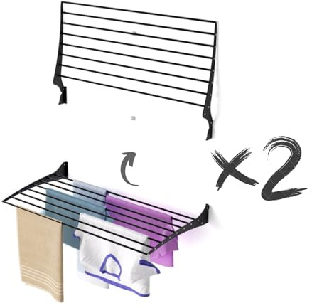 Foxydry Fold, wandwäscheständer, klappbar platzsparend, 100 cm X2 | aus aluminium und edelstahl, nach oben klappbar, rostfrei, für terrasse und balkon, trägt 10 kg, schwarz