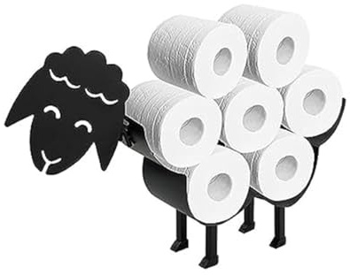 Sheep Toilet Paper Holder, Matte Black Animal Style Toilet Tissue Holder, Cat Tissue Roll Stacker, Freestanding & Wall Mount Toilet Tissue Storage Container for Bathroom (Sheep)