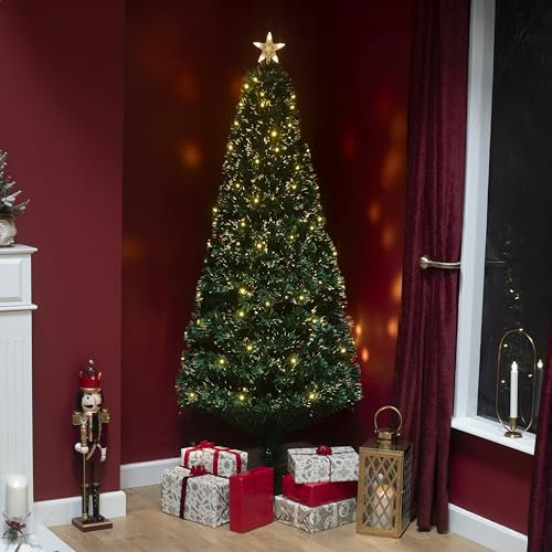 6ft Green Fibre Optic Tree with Warm White LED's and Fibres