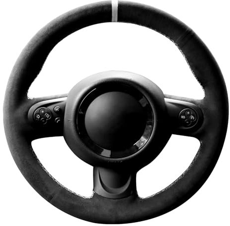Alfanxi Alcantara-Lenkradbezug, handgenäht, kompatibel mit Mini Cooper/Cooper S One (weiß gestreift)