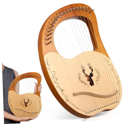 19-saitige Anfänger Leierharfe mit Stimmschlüssel als Satz | Holz und Polyester, Abgerundete Kanten, Tasche Sowie Saiten und Einstellwerkzeug Inklusive