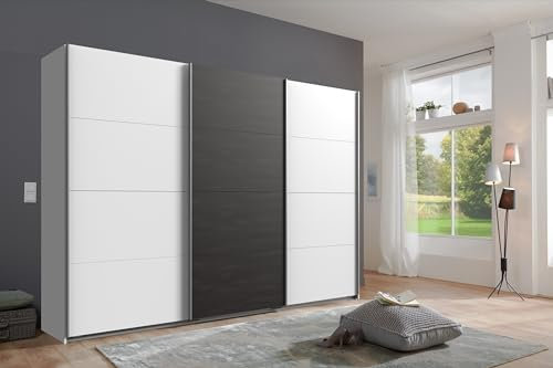 möbelando Schwebetürenschrank >Minden< in Weiss + RAW Steel - 270x208x65cm (BxHxT)