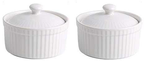 UIOPPOI 2 pirottini in Ceramica con Coperchio, pirottini in Porcellana da 114 ml e Piatti per soufflé, Ciotole per Snack, pirottini Piccoli per pirottini per Crème brulée, Adatti al Forno a microonde