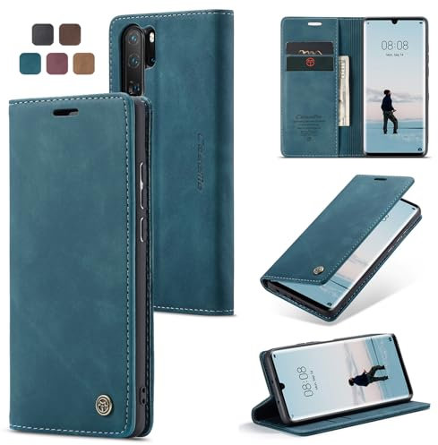 owlhold Funda para Huawei P30 Pro,Funda Avanzado PU Piel [Tarjetas y Billetera][Soporte Plegable][Cierre Magnético] Antigolpes Libro Case Carcasa para Huawei P30 Pro-Azúl