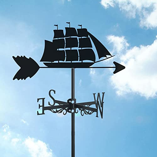 Girouette avec Ornement de Bateau à voilier, girouette de Jardin en métal, Outil de Mesure de la Forme du Bateau, indicateur de Direction de Jardin Facile à Assembler, voilier