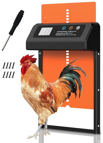 Sportello automatico per pollo, con modalità ora/mano, in lega di alluminio, porta di pollo elettrica, adatta al freddo, schermo LCD, anti-graffio (nero/arancione)