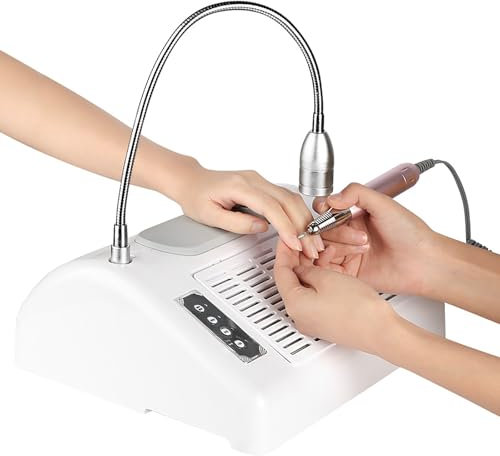 NGARY Nail Vacuum Cleaner Dust Collector, 80W 5-in-1 Electric Nail Drill Machine with Lamp & Nail Drill 35000RPM, Forward and Reverse Design, for Acrylic Nails Removal Acrylic Gel Nails Polishing