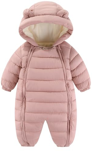 Happy Cherry Snödräkt för spädbarn 0–2 år gammal vintersparkdräkt unisex baby sparkdräkt med huva varm småbarn, rosa, 5-10 mois