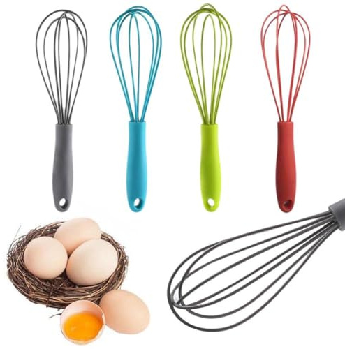 Fouet en silicone et acier inoxydable pour la cuisine, mélangeur à œufs et fouets anti-adhésifs pour farine, gâteau, œuf