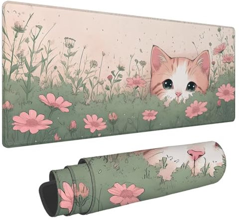 Tapis de Souris Dessin Animé Tapis de Souris XXL Chat 1500x800x4mm Tapis Souris Gamer,sous Main Bureau Ordinateur Portable,Mouse Pad Bords Cousus Caoutchouc Antidérapante,pour Souris et Clavier A-106