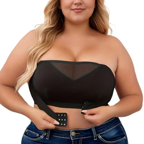 Adigau Femme Soutien-Gorge sans Bretelles Forte Poitrine Bandeau sans Rembourré Boucle Avant Brassière sans Couture Respirant Noir 4XL